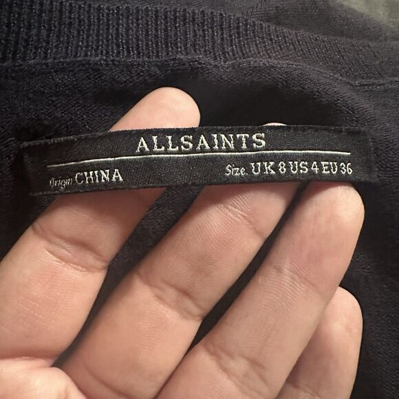 Allsaints Dress Womens US 4 Navy Blue Teko Asymmetrical Pullover Cotton Stretch - Picture 9 of 11